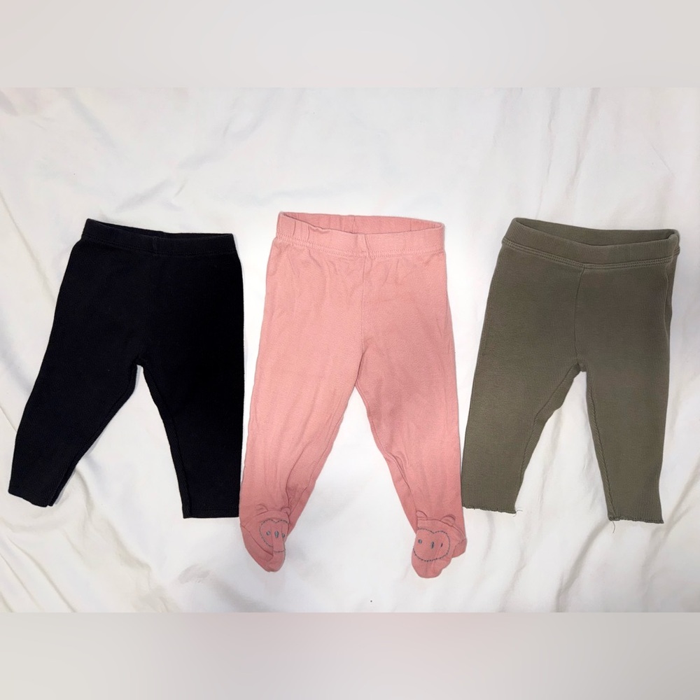 BUNDLE girls Leggings Set - Black, Pink, and Green Sz 6 M excellent conditions